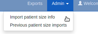 Admin import patient size data menu