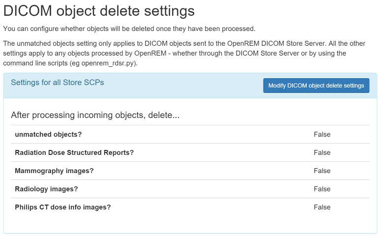 DICOM object deletion poligy review on DICOM config page