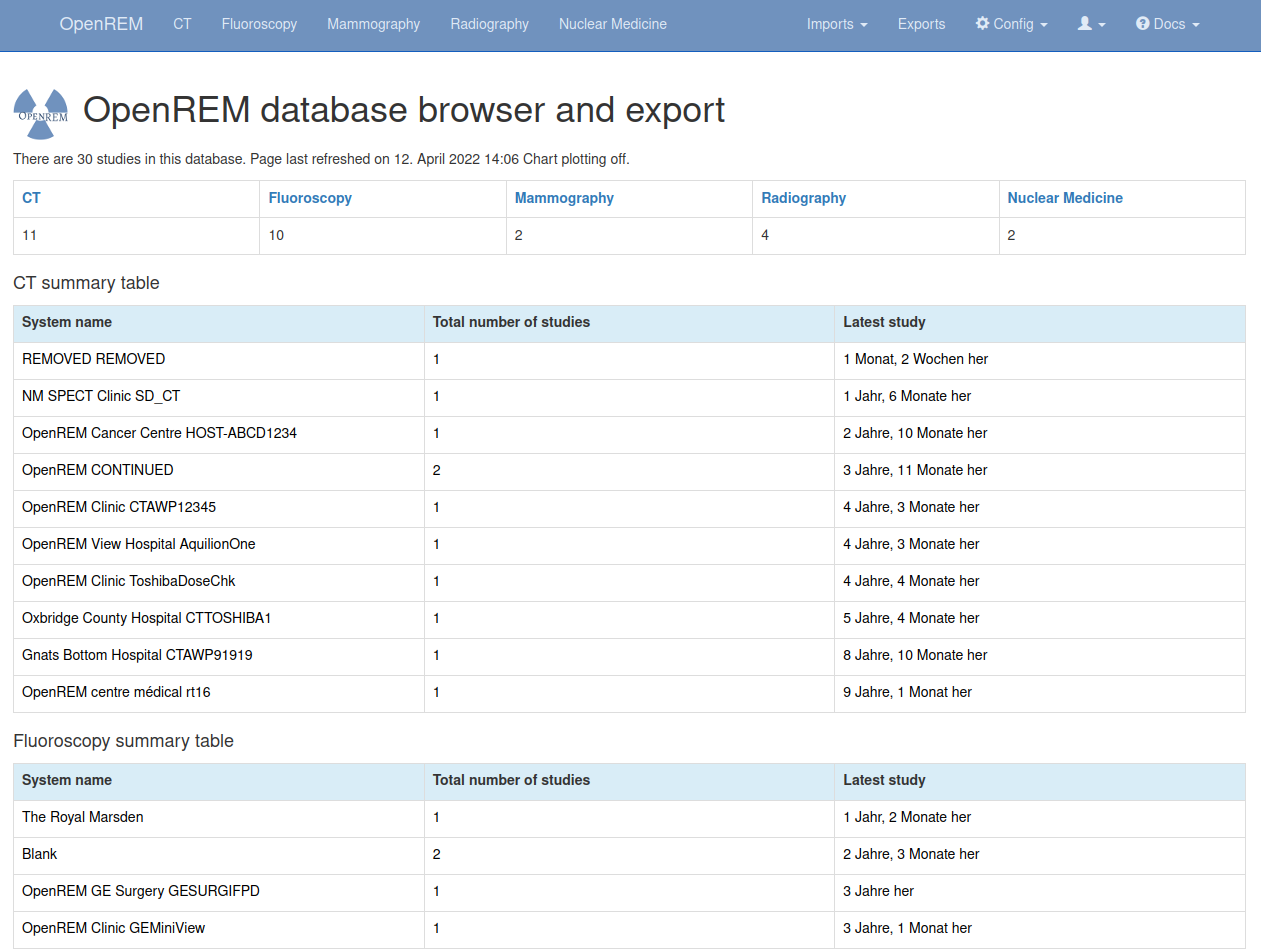 OpenREM homepage screenshot