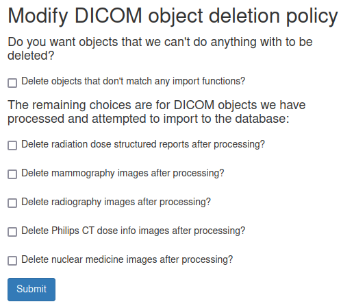 Modify DICOM object delete settings