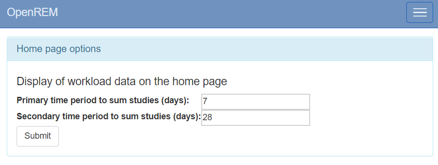 The home page options form
