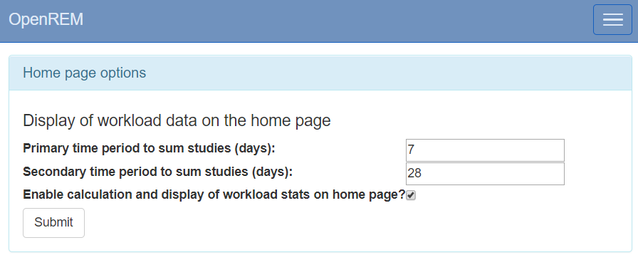 The home page options admin form